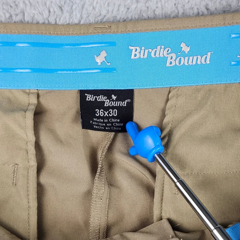 Birdie Bound Golf Pants Men 36x30 Khaki Stretch Performance Flat Front Preppy